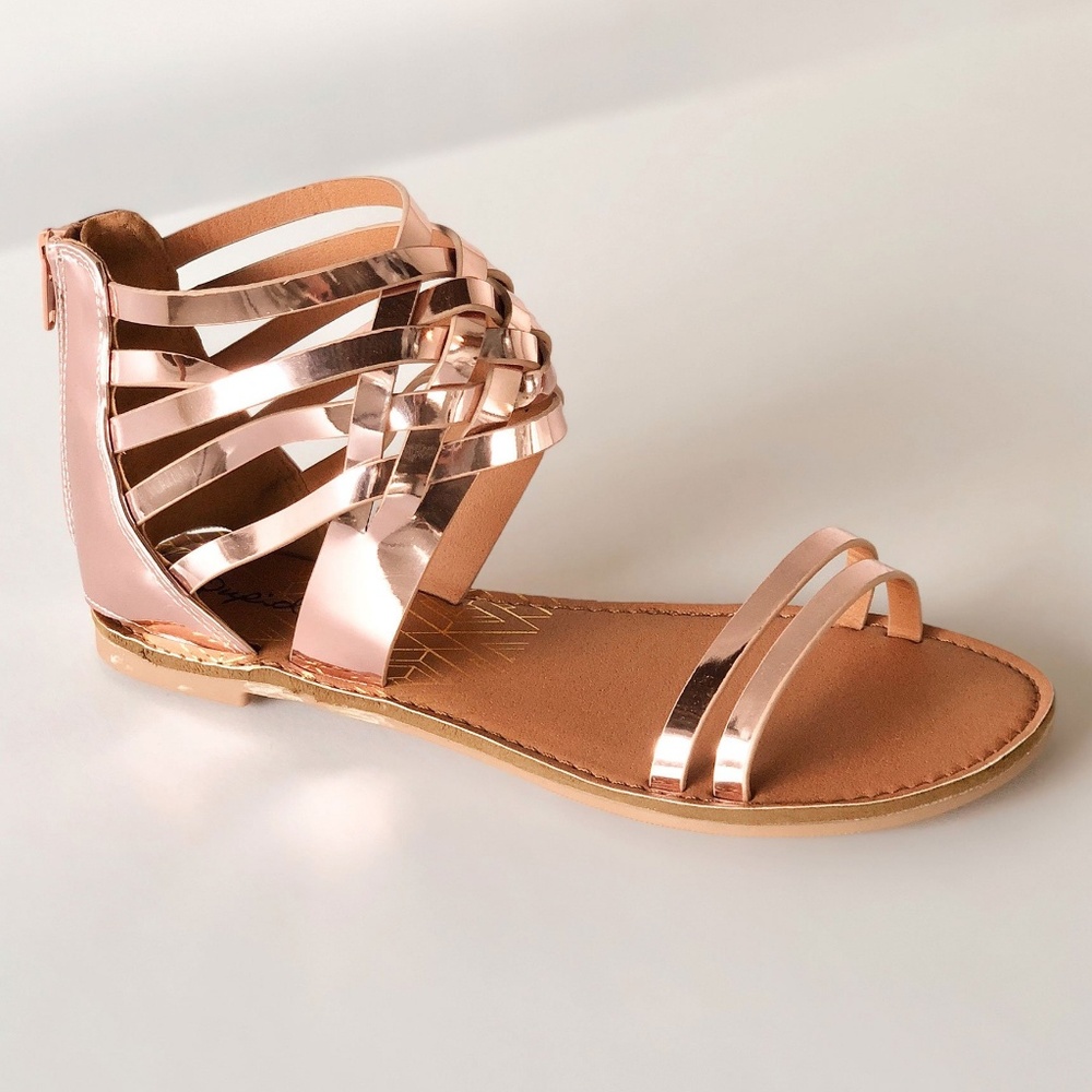 Qupid 'Athena' Strappy Gladiator Sandals Rose Gold